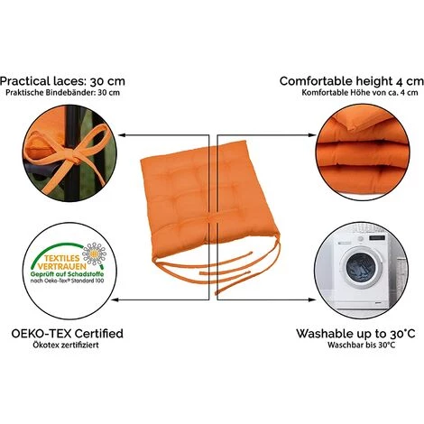 ARC-EN-CIéL Set De 4 Coussins De Chaise Pour Le Jardin, 40x40 Cm, Orange Arcenciél 4 ARC-EN-CIéL Set De 4 Coussins De Chaise Pour Le Jardin, 40x40 Cm, Orange Arcenciél – Image 2