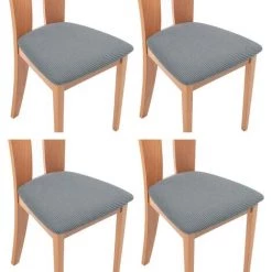 ZOLGINAH Housses De Siège De Chaise,Siège De Chaise Couvre 4 Pièces Housse De Salle à Manger Spandex Amovible Salle à Manger Stretch Couverture De Chaise(4 Pièces,Gris Clair)