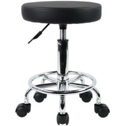 KKTONER Tabouret à Roulettes De Bureau Tabouret De Bar Réglable En Hauteur 49-64cm En Cuir Synthétique Noir