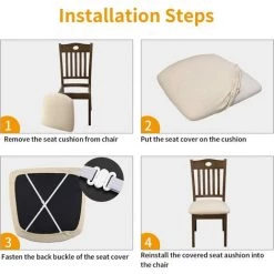 PERLE RARE Housse De Chaises Pour Salle à Manger 4 Pièces Universel Housse Extensible Élastique Amovible Pour Décoration Maison Hôtel Cérémonie Mariage Réunion Noël Etc (Beige, 4) -banc et tabouret Soldes Boutique 64904425 4