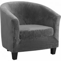 PREMIER Velours Housse De Fauteuil Club Ensemble De Deux Pièces Housse De Fauteuil Extensible Housse Fauteuil Salon Fauteuil Cabriolet Tub Chair Avec Housse De Coussin (gris)