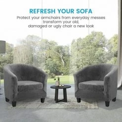 PREMIER Velours Housse De Fauteuil Club Ensemble De Deux Pièces Housse De Fauteuil Extensible Housse Fauteuil Salon Fauteuil Cabriolet Tub Chair Avec Housse De Coussin (gris) -banc et tabouret Soldes Boutique 65606691 3