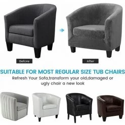 PREMIER Velours Housse De Fauteuil Club Ensemble De Deux Pièces Housse De Fauteuil Extensible Housse Fauteuil Salon Fauteuil Cabriolet Tub Chair Avec Housse De Coussin (gris) -banc et tabouret Soldes Boutique 65606691 4