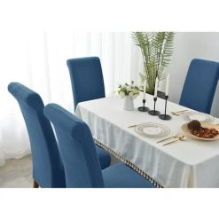 ILOVEMILAN Housse De Chaise De Salle à Manger 1 Pièce Housse De Canapé élastique Bleu Housse De Chaise à Dossier Haut Housse De Chaise En Flanelle De Maïs Housse De Chaise De Cuisine -banc et tabouret Soldes Boutique 65728777 3