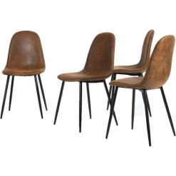 YIDOMDE Lot De 4 Chaises 44x44x87cm Scandinave Rétro Vintage En Suède Marron Pied Métal Noir