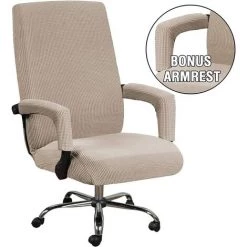 BAICCCF Housse De Chaise De Bureau Extensible Pour Ordinateur De Bureau à Dossier Haut Avec Housses De Bras Housses Lavables En Polyester Jacquqard Pour Protections Universelles De Chaise Rotative (moyen, Kaki) - Kaki -banc et tabouret Soldes Boutique 65748253 2