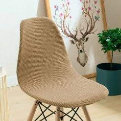 BAICCCF Housse De Chaise De Salle à Manger En Coquille Jacquard Extensible Sans Accoudoirs Housses De Chaise Amovibles Et Lavables Pour Cuisine, Banquet, Maison, Hôtel, Chaises Latérales, Housse De Siège (lot De 4, Camel) - Chameau