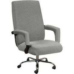 BAICCCF Housse De Chaise De Bureau Extensible Pour Ordinateur De Bureau à Dossier Haut Avec Housses De Bras Jacquqard Polyester Housses Lavables Pour Protections Universelles De Chaise Rotative (moyen, Gris Clair) - Gris Clair