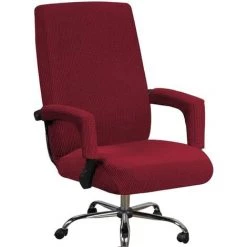 BAICCCF Housse De Chaise De Bureau Extensible Pour Ordinateur De Bureau à Dossier Haut Avec Housses De Bras Housses Lavables En Polyester Jacquqard Pour Protections Universelles De Chaise Rotative (moyen, Vin Rouge) - Vin Rouge