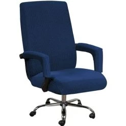 BAICCCF Housse De Chaise De Bureau Extensible Housse De Chaise De Bureau à Dossier Haut Avec Housses De Bras Jacquqard Polyester Housses Lavables Pour Protections Universelles De Chaise Rotative (Grand, Bleu Marine) - Marine