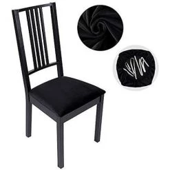 BAICCCF Housses De Siège De Chaise De Salle à Manger En Velours, Housses De Chaise De Salle à Manger Extensibles Avec Attaches, Housse De Protection De Siège De Chaise De Salle à Manger Amovible Et Lavable (2 Pièces, Noir) - Le Noir -banc et tabouret Soldes Boutique 65748579 3