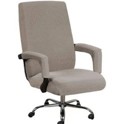 BAICCCF Housse De Chaise De Bureau Extensible Pour Ordinateur De Bureau à Dossier Haut Avec Housses De Bras Housses Lavables En Polyester Jacquqard Pour Protections Universelles De Chaise Rotative (moyen, Taupe) - Taupe