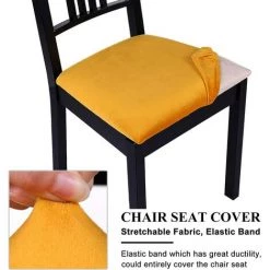 BAICCCF Housses De Siège De Chaise De Salle à Manger En Velours, Housses De Chaise De Salle à Manger Extensibles Avec Attaches, Housse De Protection De Siège De Chaise De Salle à Manger Amovible Et Lavable (2 Pièces, Jaune Moutarde) - Jaune Moutarde -banc et tabouret Soldes Boutique 65748723 4