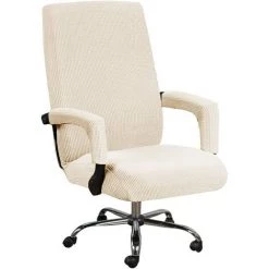 BAICCCF Housse De Chaise De Bureau Extensible Housse De Chaise De Bureau à Dossier Haut Avec Housses De Bras Jacquqard Polyester Housses Lavables Pour Protecteurs De Chaise Rotatifs Universels (Grand, Beige Clair) - Beige Clair