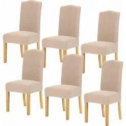 MERéTéET Housse De Chaise 6 Pièces,Salle à Manger Stretch Extensible Antidérapante Couverture De Chaise,Housse De Salle à Manger Amovible Lavable Housse De Chaise Pour Salle à Manger(6 Pièces,Sable)