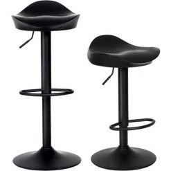 YIENJAOY Lot De 2 Tabourets De Bar,Haut Chaise De Bar, Chaise De Cuisine, Hauteur Réglable, Rotatif Sur 360°, PU En Bois, ABS Et Mental, Pour Cuisine, Maison Et Bar, Noir