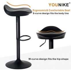 YIENJAOY Lot De 2 Tabourets De Bar,Haut Chaise De Bar, Chaise De Cuisine, Hauteur Réglable, Rotatif Sur 360°, PU En Bois, ABS Et Mental, Pour Cuisine, Maison Et Bar, Noir -banc et tabouret Soldes Boutique 65809896 3