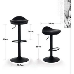 YIENJAOY Lot De 2 Tabourets De Bar,Haut Chaise De Bar, Chaise De Cuisine, Hauteur Réglable, Rotatif Sur 360°, PU En Bois, ABS Et Mental, Pour Cuisine, Maison Et Bar, Noir -banc et tabouret Soldes Boutique 65809896 4