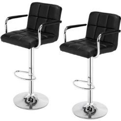 YIENJAOY 2pc Haut Avec Disque 60-80cm Chaise De Bar Avec Accoudoirs 6 Grilles Noir