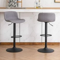 YIENJAOY Tabourets De Bar Lot De 2 Gris, Tabouret Comptoir Réglable En Hauteur Pour Comptoir De Cuisine, Coussin Souple En PU, Rotatif à 360°