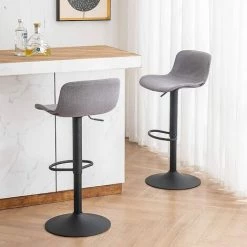 YIENJAOY Tabourets De Bar Lot De 2 Gris, Tabouret Comptoir Réglable En Hauteur Pour Comptoir De Cuisine, Coussin Souple En PU, Rotatif à 360° -banc et tabouret Soldes Boutique 65810032 4