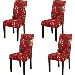 YIENJAOY Housse De Chaise Extensible Lot De 4, Couverture Protecteur De Chaise Salle A Manger Universel Amovible Lavable Moderne Durable Pour Maison Hotel Restaurant Fete Banquet Cuisine Decoration(Noël B)