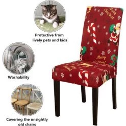 YIENJAOY Housse De Chaise Extensible Lot De 4, Couverture Protecteur De Chaise Salle A Manger Universel Amovible Lavable Moderne Durable Pour Maison Hotel Restaurant Fete Banquet Cuisine Decoration（Noël B） -banc et tabouret Soldes Boutique 65810495 3