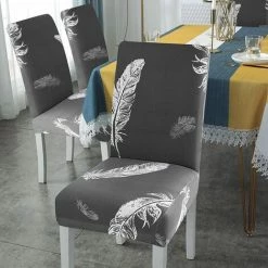 YIENJAOY Housse De Chaise Salle à Manger Extensible 4 Pièces,Housse De Chaise Universelle Lavables,Couverture De Chaise Facile à Nettoyer Pour Décor Salle à Manger Hôtel Restaurant,la Plume -banc et tabouret Soldes Boutique 65810553 3