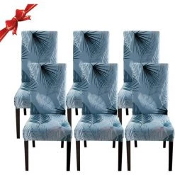 YIENJAOY Housse De Chaise Salle à Manger Extensible 6 Pièces,Housse De Chaise Universelle Lavables,Couverture De Chaise Facile à Nettoyer Pour Décor Salle à Manger Hôtel Restaurant,feuille Bleue