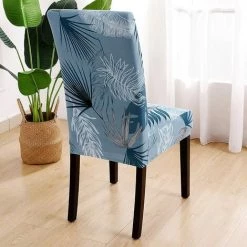 YIENJAOY Housse De Chaise Salle à Manger Extensible 6 Pièces,Housse De Chaise Universelle Lavables,Couverture De Chaise Facile à Nettoyer Pour Décor Salle à Manger Hôtel Restaurant,feuille Bleue -banc et tabouret Soldes Boutique 65810654 3