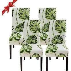 YIENJAOY Housse De Chaise Salle à Manger Extensible 4 Pièces,Housse De Chaise Universelle Lavables,Couverture De Chaise Facile à Nettoyer Pour Décor Salle à Manger Hôtel Restaurant,feuilles Beiges