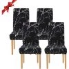 YIENJAOY Housse De Chaise Salle à Manger Extensible 4 Pièces,Housse De Chaise Universelle Lavables,Couverture De Chaise Facile à Nettoyer Pour Décor Salle à Manger Hôtel Restaurant,fleurs Noires -banc et tabouret Soldes Boutique 65810670 1
