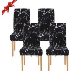 YIENJAOY Housse De Chaise Salle à Manger Extensible 4 Pièces,Housse De Chaise Universelle Lavables,Couverture De Chaise Facile à Nettoyer Pour Décor Salle à Manger Hôtel Restaurant,fleurs Noires