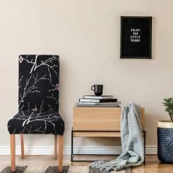 YIENJAOY Housse De Chaise Salle à Manger Extensible 4 Pièces,Housse De Chaise Universelle Lavables,Couverture De Chaise Facile à Nettoyer Pour Décor Salle à Manger Hôtel Restaurant,fleurs Noires -banc et tabouret Soldes Boutique 65810670 3