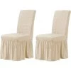 ILOVEMILAN Housse De Chaise Extensible Universelle Facile à Installer Avec Jupe, Chaise Amovible Et Lavable Pour Enfants, Animaux Domestiques, Cérémonie, Banquet, Fête De Mariage (2 Pièces, Kaki Clair)