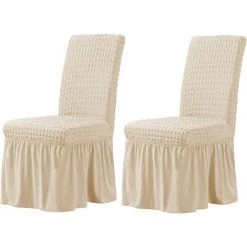 ILOVEMILAN Housse De Chaise Extensible Universelle Facile à Installer Avec Jupe, Chaise Amovible Et Lavable Pour Enfants, Animaux Domestiques, Cérémonie, Banquet, Fête De Mariage (2 Pièces, Kaki Clair)
