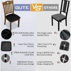 ILOVEMILAN Housses De Siège De Chaise, Housses De Siège De Chaise De Salle à Manger Avec Attaches, Housses De Chaise Solides Extensibles Pour Chaises De Cuisine De Salle à Manger (lot De 4, Noir) -banc et tabouret Soldes Boutique 65885568 3