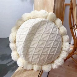 GALOZZOIT Boho Coussin Avec Glands,Rond Coussin Décoratifs Pour Coussins De Lit Et De Canapé,pour L'intérieur,Coussins Décoratifs Avec Rembourrage,50 CM,Beige