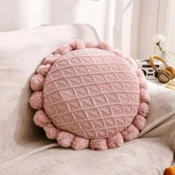 GALOZZOIT Boho Coussin Avec Glands,Rond Coussin Décoratifs Pour Coussins De Lit Et De Canapé,pour L'intérieur,Coussins Décoratifs Avec Rembourrage, 50 Cm, Rose