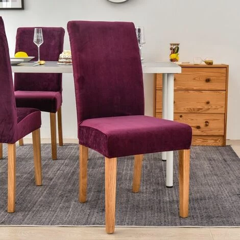 THSINDE 4pcs Housse De Chaise En Velours,Spandex De Bout Droit Avec La Bande élastique, La Grande Dame De Velours Dinant La Chaise Pour Le Banquet De Fête D'hôtel De Restaurant Violet 5 THSINDE 4pcs Housse De Chaise En Velours,Spandex De Bout Droit Avec La Bande élastique, La Grande Dame De Velours Dinant La Chaise Pour Le Banquet De Fête D'hôtel De Restaurant Violet – Image 3