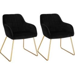 WOLTU 2x Chaises De Salle à Manger En Velours. Fauteuil Scandinave. Siège Rembourré. Pieds En Métal. Noir BH333sz-2