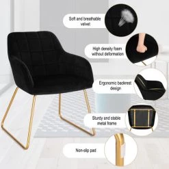 WOLTU 2x Chaises De Salle à Manger En Velours. Fauteuil Scandinave. Siège Rembourré. Pieds En Métal. Noir BH333sz-2 -banc et tabouret Soldes Boutique 66209145 4