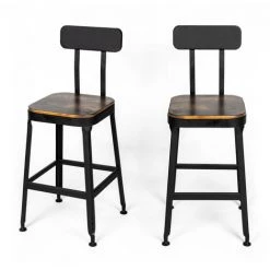 DRAWER Lot De 2 Chaises De Bar Métal Et Bois 63cm - Chilly - Couleur - Bois Foncé / Noir
