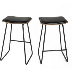 DRAWER Lot De 2 Tabourets De Bar 67cm - Rioux - Couleur - Bois Foncé / Noir