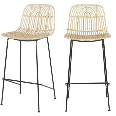 DRAWER Lot De 2 Tabourets De Bar En Rotin 67cm - Hilo - Couleur - Naturel 3 DRAWER Lot De 2 Tabourets De Bar En Rotin 67cm - Hilo - Couleur - Naturel