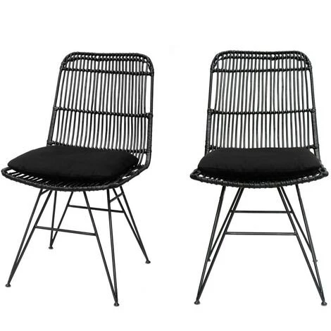 DRAWER Lot De 2 Chaises Design En Rotin - Uyuni - Couleur - Noir 3 DRAWER Lot De 2 Chaises Design En Rotin - Uyuni - Couleur - Noir