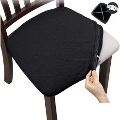 Housse Assise Chaise Elastique Jacquard Extensible Housse De Chaise Gaufrée Pour Salle à Manger (Noir,Lot De 4) Adélala