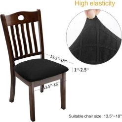 Housse Assise Chaise Elastique Jacquard Extensible Housse De Chaise Gaufrée Pour Salle à Manger (Noir,Lot De 4) Adélala -banc et tabouret Soldes Boutique 66386051 3