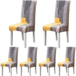 Housses De Chaise De Salle à Manger,Moderne Élastique Couverture De Chaise Durable Housse Chaise Extensible Pour Décoration De Mariage,Hôtel,Restaurant (Gris&Orange, 6 Pièces),Adélala