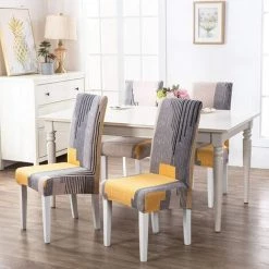 Housses De Chaise De Salle à Manger,Moderne Élastique Couverture De Chaise Durable Housse Chaise Extensible Pour Décoration De Mariage,Hôtel,Restaurant (Gris&Orange, 6 Pièces),Adélala -banc et tabouret Soldes Boutique 66386183 3